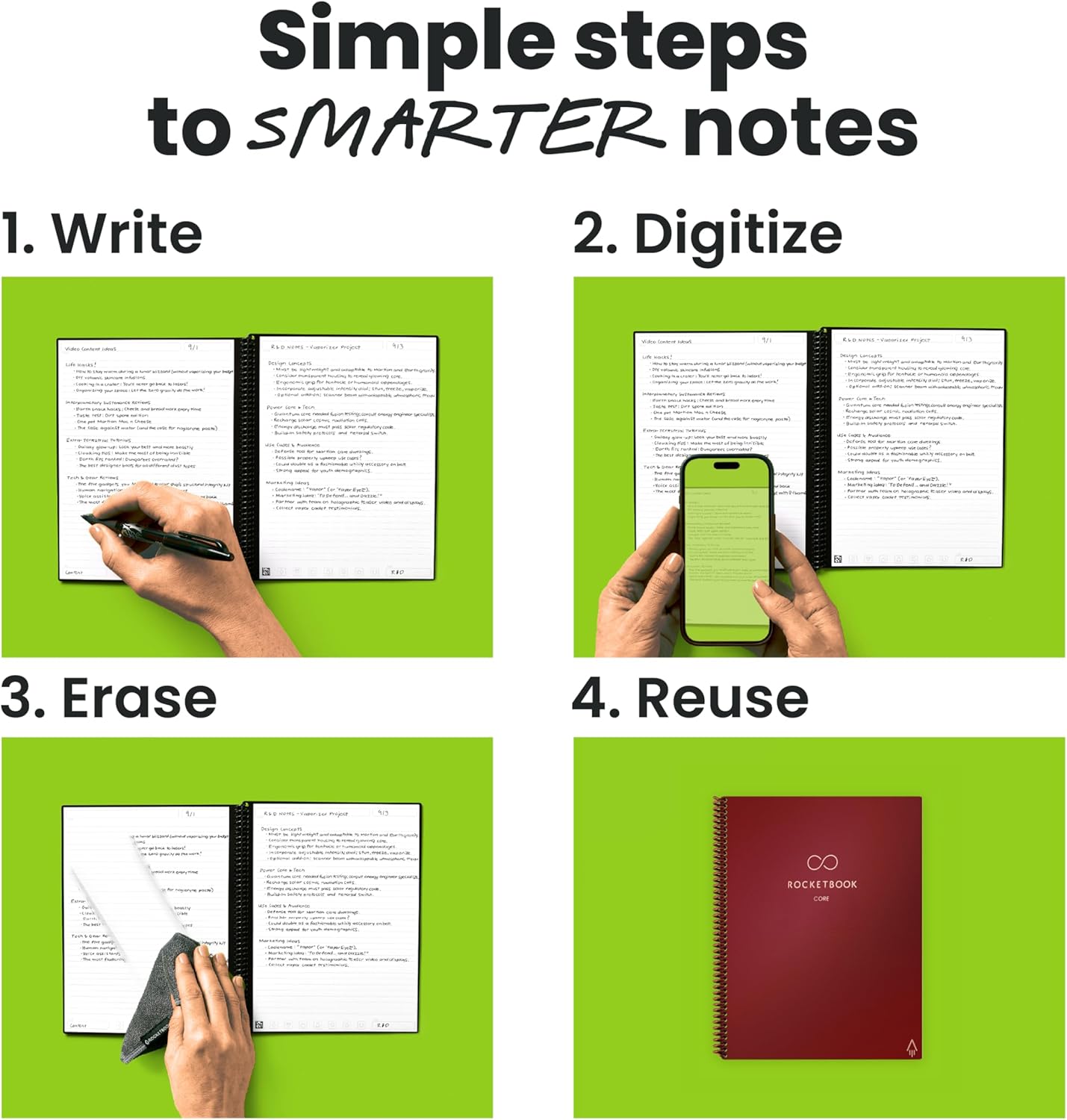 Rocketbook New Core Reusable Spiral Notebook, Letter Size 8.5x11, Maroon - Lined Pages, App-Connected, Erasable, Durable Cover, Ideal for School, Work, and Creative Projects