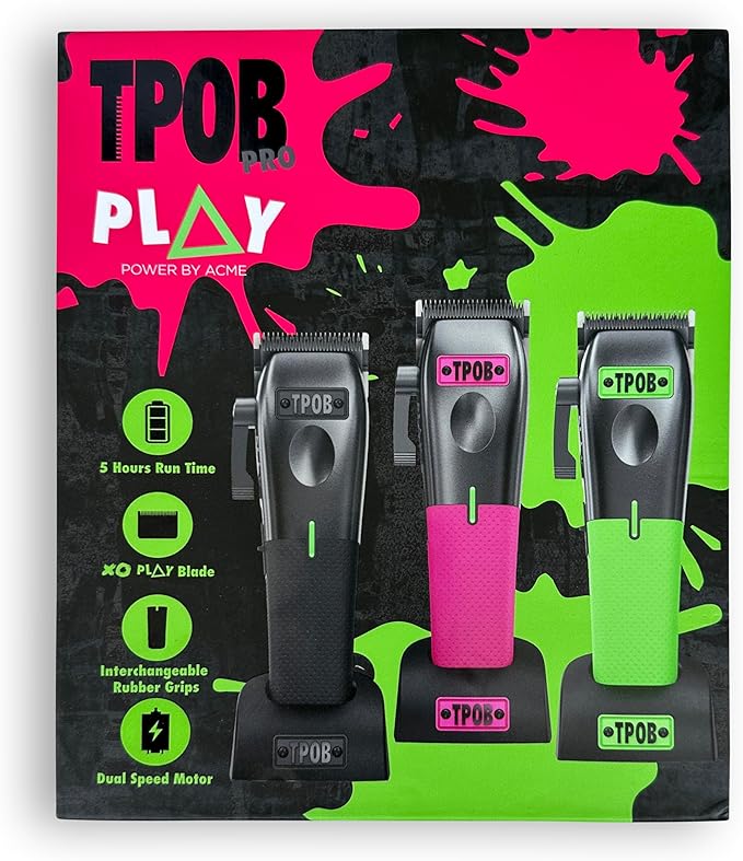 TPOB Play Barber Hair Clippers for Men 7500 RPM with Rubber Grips (Black/Green/Pink)
