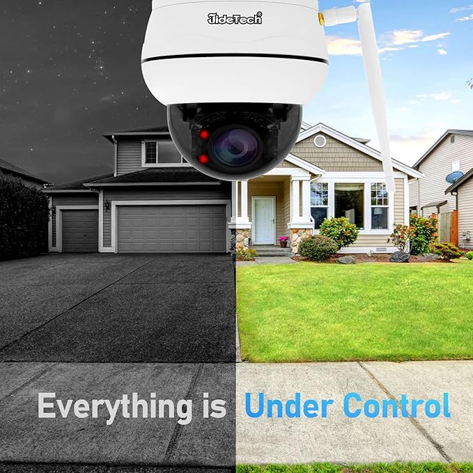 JideTech [Update] 5MP PTZ WiFi Camera Outdoor, 5X Zoom IP Dome Camera with Auto-Tracking, Human/Motion Detection, 2-Way Audio, 128G SD Card Slot, Night Vision, IP66 Waterproof