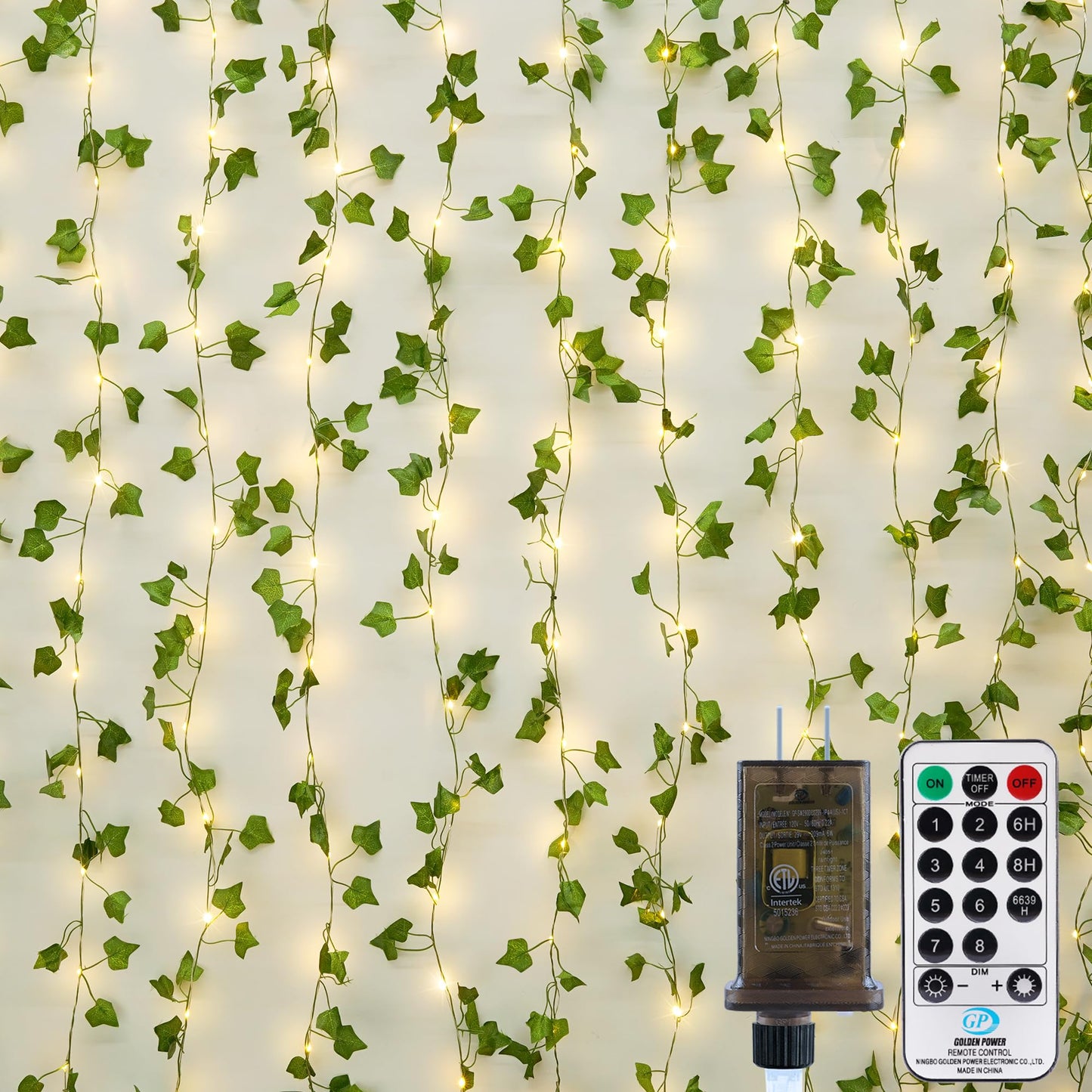 OMIKA Ivy String Lights with Remote, 66FT 200 LEDs, Plug-in, Warm White, Waterproof for Bedroom, Garden, Party Decor