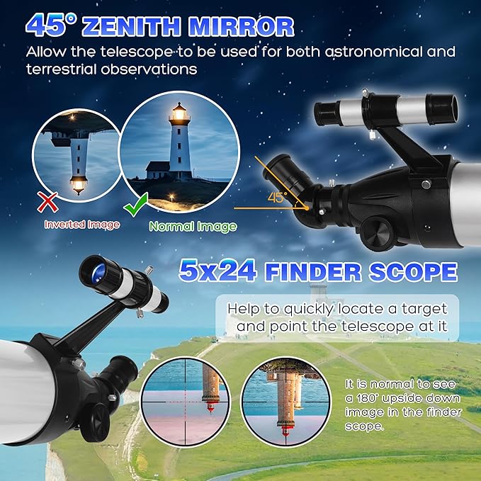 Telescope for Adults High Powered, 90mm Aperture 900mm Professional Astronomical Refractor Telescope for Beginners, Fully Multi-Coated High Light Transmittance for Ground&Moon Observation（Silver Gray）