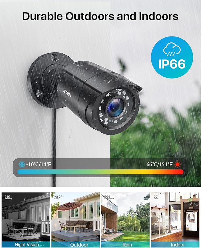 ZOSI 2.0MP 1080p 1920TVL Outdoor Indoor Security Camera,Hybrid 4-in-1 TVI/CVI/AHD/CVBS CCTV Camera,80ft IR Night Vision Weatherproof For 960H,720P,1080P,5MP,4K analog Home Surveillance DVR System