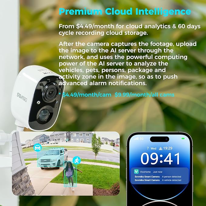 Vicohome 2K Security Camera Wireless Wi-Fi Indoor/Outdoor,Battery Powered,Easy to Setup,PIR Motion Detection,Two Way Audio, Audible Flashlight Siren,2.4GHz, Color Night Vision,180 Days Exchange Policy