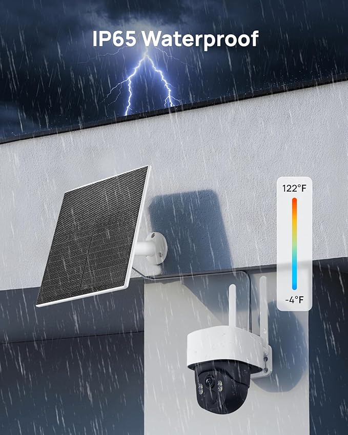 Solar Security Cameras Wireless Outdoor, 3K/5MP PTZ 360° View Battery Powered WiFi Camera for Home surveillance with Motion Tracking, AI Detection, Night vision , 2-Way Audio, IP65, SD/Cloud Storage