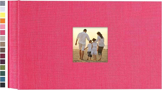 potricher Small Photo Album 4x6 100 Photos Linen Cover Picture Photo Book for Family Wedding Anniversary Baby Vacation (Rose Red,100 Pockets)