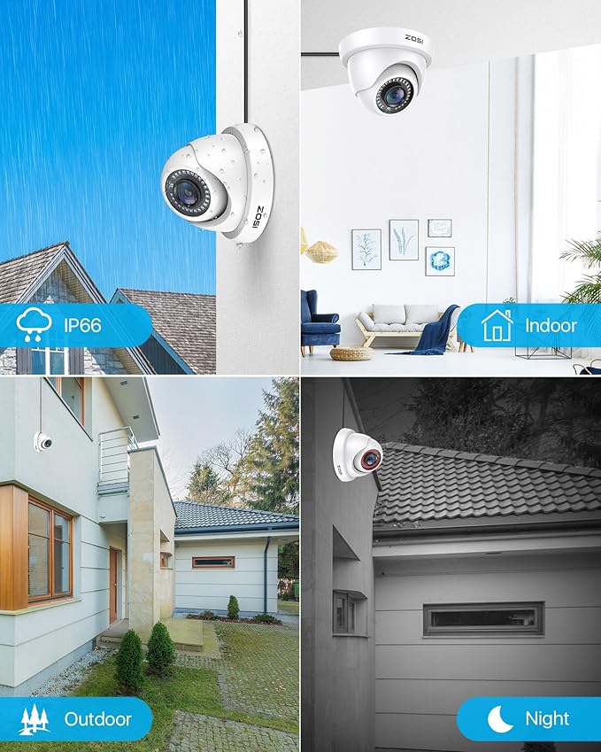 ZOSI 4Pack 2.0MP HD 1080P Security Cameras Kit, 80ft Night Vision, Indoor Outdoor Home CCTV Dome Camera for 1080P/5MP/4K HD-TVI Analog DVR System