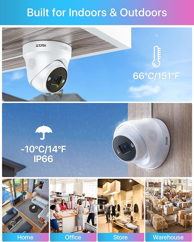 ZOSI 4K PoE Security Camera System, Person Vehicle Detection, 6pcs 4K Indoor Outdoor Spotlight PoE Cameras, Night Vision, 2 Way Audio, 8CH 8MP Home Surveillance NVR with 2TB HDD for 24/7 Recording