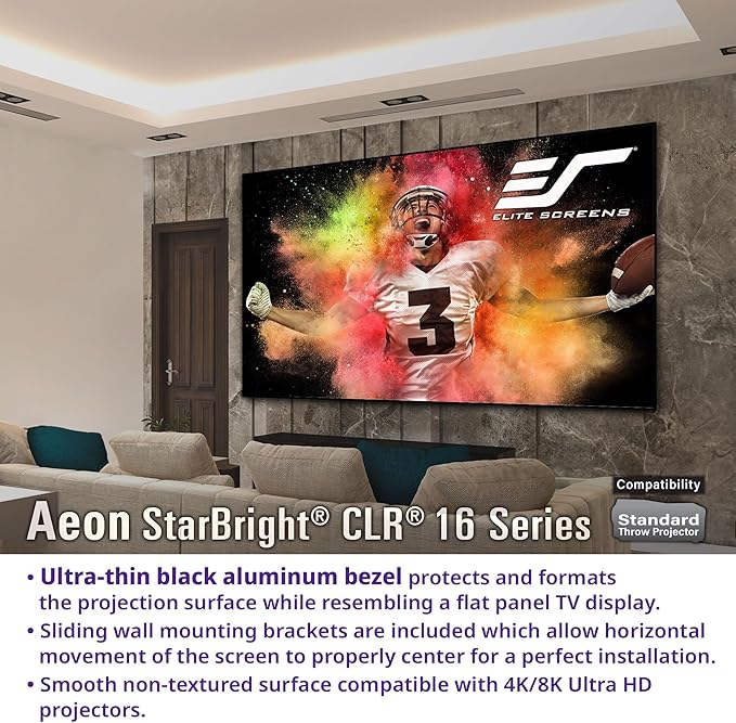 Elite Screens 123" Fixed Frame Projector Screen 16:9, 4K/8K UHD, Edge-Free ALR, 1.65 Gain, 90% Ceiling Light Rejecting, AR123H2-SBCLR16