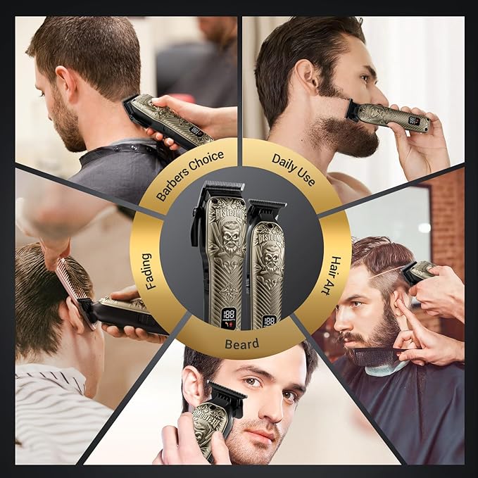 BESTBOMG® Professional Hair Clippers for Men, Professional Barber Clippers and Trimmer Set, Mens Cordless Hair Clipper for Barbers Haircut Kit Fade, BS-807E (Bronze)
