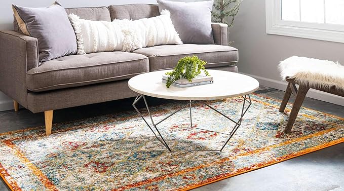 Unique Loom Rosso Collection Vintage, Traditional, Bohemian, Geometric, Distressed, Southwestern Area Rug (9' 0 x 12' 0 Rectangular, Beige/Orange)