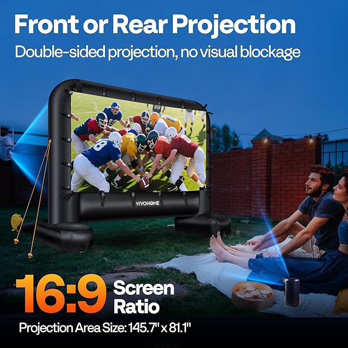 VIVOHOME 18 FT Inflatable Projector Screen for Outside, Blow Up Movie Screen Outdoor Use, Mega Large TV Screen with Carry Bag for Backyard, Tube Leg Support