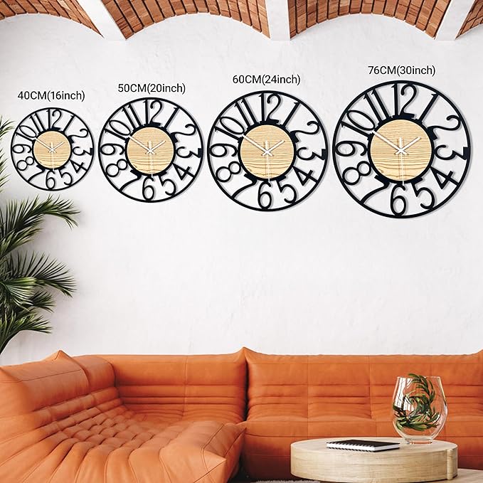 16inch/40cm Wall Clocks Battery Operated,Wall Clocks for Living Room Decor,Large Wall Clock for Classroom,Bathroom,Bedroom,Office (Wooden Arabic Numerals, 16 inches)