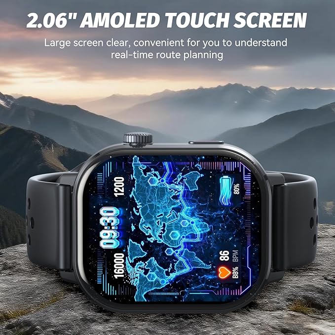 GPS Smart Watch for Men, Fitness Tracker with 178+ Sports Modes, Fitness Watch with 2.06" AMOLED Touchscreen, Heart Rate/Sleep Monitor, IP68 Waterproof, Notifications for Android iOS