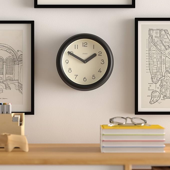 JONES CLOCKS® Fuze Wall Clock | Small Round Clock | Black | Playful Modern Design with Soft sculptural Presence | Ideal for Kitchens Living Rooms Kid's bedrooms