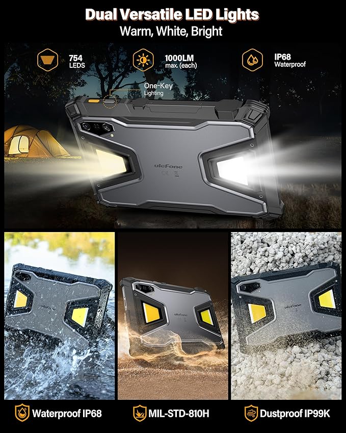 Ulefone Armor Pad 5 Pro 5G Rugged Tablet, Dimensity 7400X 32GB+512GB/2TB Expansion Android 15, 24200mAh(120W), 11" FHD+ Screen, IP68/69K, 64MP+64MP, 32MP, Dual LED Lights/Warning Lights, Widevine L1