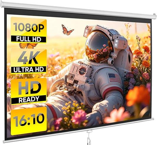 ZENY Portable Projector Screen Pull Down, 100 Inch 16:10 Video Projection Screen Home Theater, Retractable Projector Screen, Moive Screen Indoor Outdoor, Wall Mount (100'' 16:10 White)