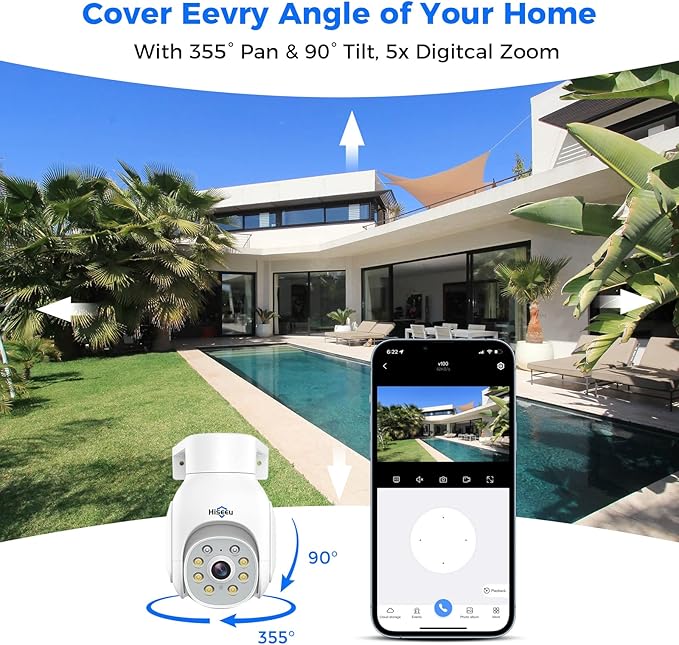 Hiseeu Security Camera Wireless Outdoor, 5MP Color Night Vision, 2.4&5G WiFi Surveillance Camera Pan/Tilt with Motion Detection/Siren/Light Alarm, 2-Way Audio, IP66 Weatherproof, No Monthly Fee, 2PCS
