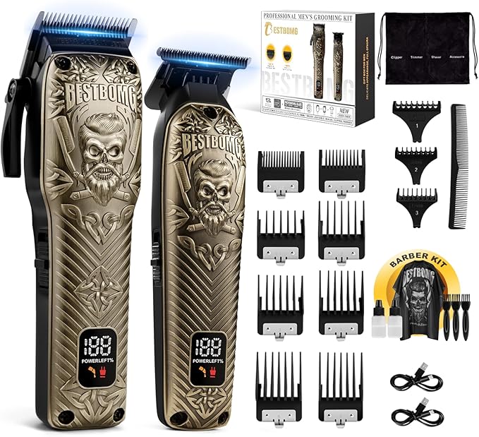 BESTBOMG® Professional Hair Clippers for Men, Professional Barber Clippers and Trimmer Set, Mens Cordless Hair Clipper for Barbers Haircut Kit Fade, BS-807E (Bronze)