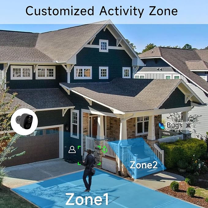 4PCs 2K Security Camera Wireless Outdoor, Surveillance Indoor Home Camera, Battery Powered WiFi Security Cameras with Color Night Vision, AI Motion Detection, 2-Way Audio, IP65, SD/Cloud, Works Alexa
