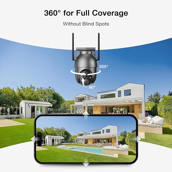 Aume 4MP Security Cameras Outdoor Wireless, No Subscription, 2-Cam Kit, Solar-Powered, Home Security Camera System with 360° Pan & Tilt, Color Night Vision, Easy Setup, 5GHz & 2.4GHz Router Compatible