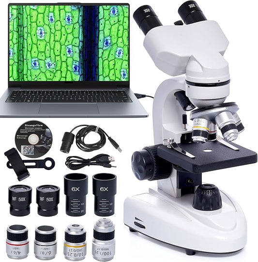 SELFIE CAT Laboratory Microscope for School, Binocular Compound Microscope 200X-5000X Magnification for Adults, Microscopes Kit with Electronic Eyepieces and Wide Field Lab Equipment