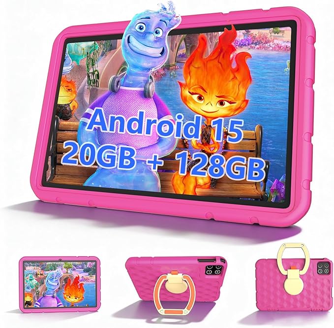 Kids Tablet, 10 inch Android 15 Tablet for Kids, 20GB RAM 128GB ROM Octa-Core 6000mAh Battery Childs Tablets with Shockproof Case, Bluetooth, WiFi, Parental Control, Dual Camera, GPS