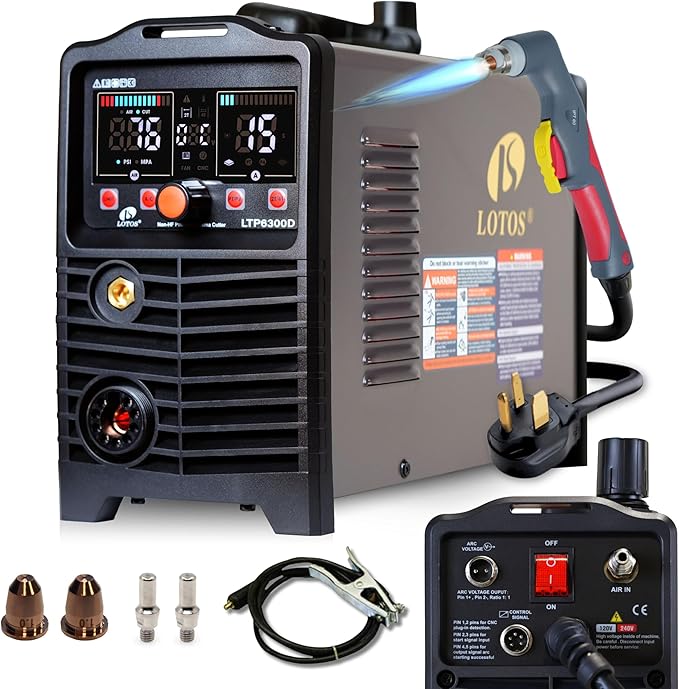 LTP6300DCNC | 63A CNC-Enabled Plasma Cutter, Drag-Cut Enables, Non-HF Blowback Pilot Arc, 3/4" Clean (1" Sever), THC/ARC OK, Dual-Voltage 110/220V, LED Controls, Portable Air Plasma Cutter