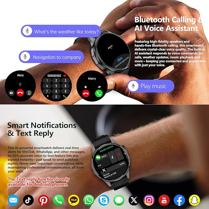 Smart Watch for Men Built-in GPS(Answer/Make Call/Text), 1.46" AI Smartwatch for Android Phones/iPhone, 100+ Sport Mode Fitness Tracker with Health/Sleep Monitor, Compass/Barometer/Altitude(2 Straps)