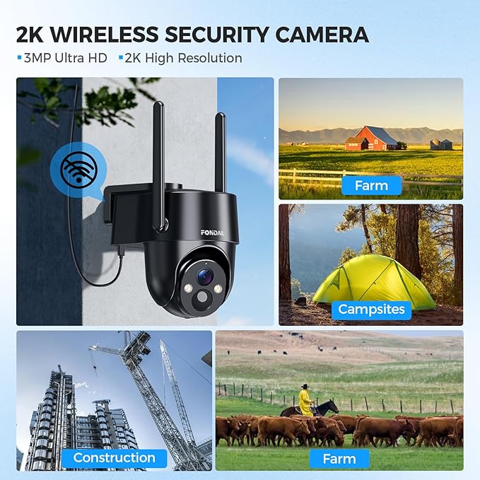 4G LTE Cellular Solar Security Camera Wireless Outdoor, No WiFi Solar Powered Camera, 360° Live View, 2K Color Night Vision, PIR Detection, 2-Way Audio, Motion Alert, Built in SIM Card, Easier to use