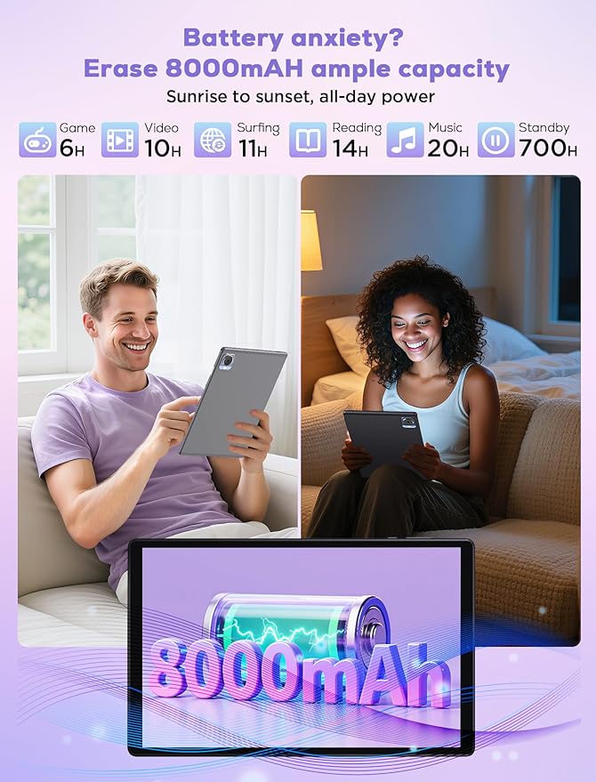 2025 Tablet 10.4 inch Android 15 Tablets with Keyboard Stylus Mouse: 2K IPS Tablette (2000x1200), 36GB+256GB(1TB TF), 5G/2.4G Dual WiFi, 8-Core 1.6GHz, 8000mAh,8+13MP, Widevine L1- Gray