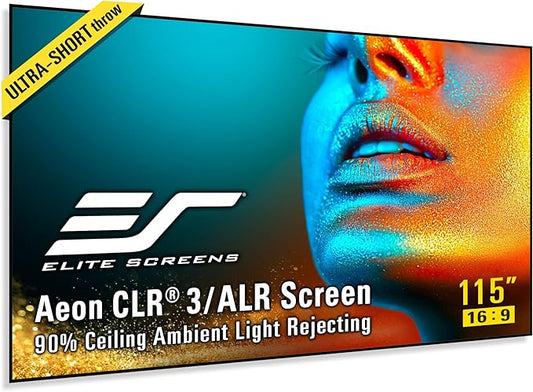 Elite Screens 115 inch UST ALR Projector Screen 16:9 4K 90% Ceiling Ambient Light Rejecting Edge Free Fixed Frame Grey Projector Screen Indoor Movie Screen Home Theater - Aeon CLR 3 AR115H-CLR3
