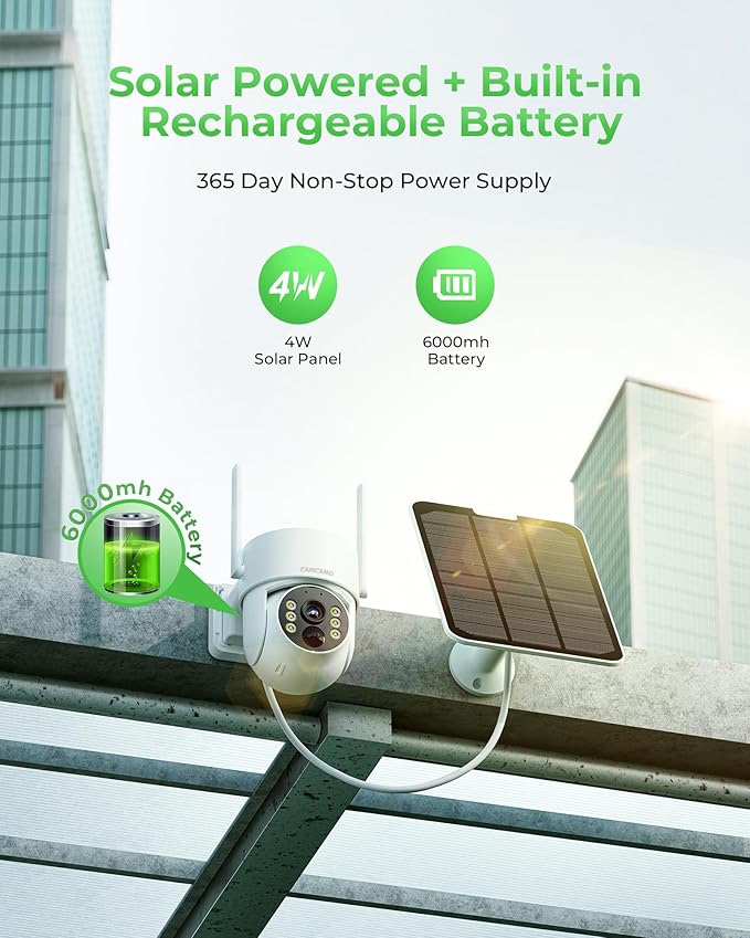 CAMCAMP Solar Security Cameras Outdoor Wireless with 10" 10CH Monitor, 2 Cam-Kit, No Subscription, Solar-Powered, Home Security Cameras System with 360° Pan & Tilt, 2K Color Night Vision, HDMI Output