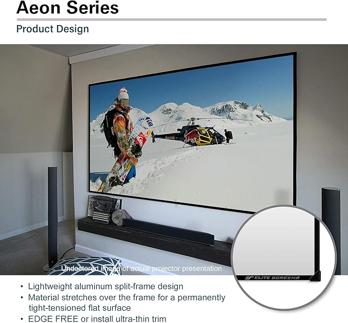 Elite Screens 100" Fixed Frame Projector Screen 16:9, Edge-Free 8K/4K UHD CineWhite, Standard, Short & UST Compatible Home Theater, AR100WH2