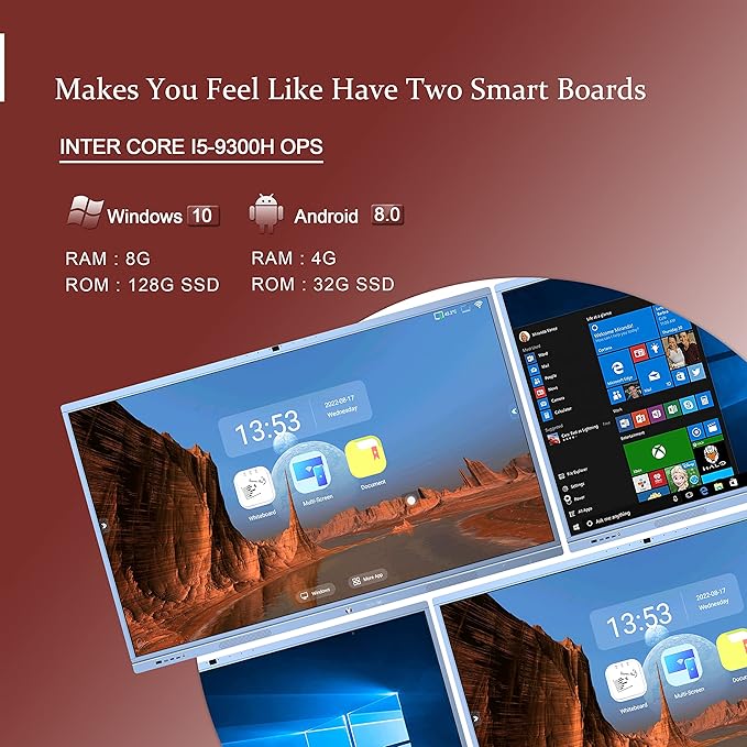 Smart Board Collaboration Hub, JYXOIHUB 65 Inch 4K Digital Electronic Whiteboard Built in Dual System and 20MP Camera for Classroom and Business, Interactive Whiteboard with Video Conference System