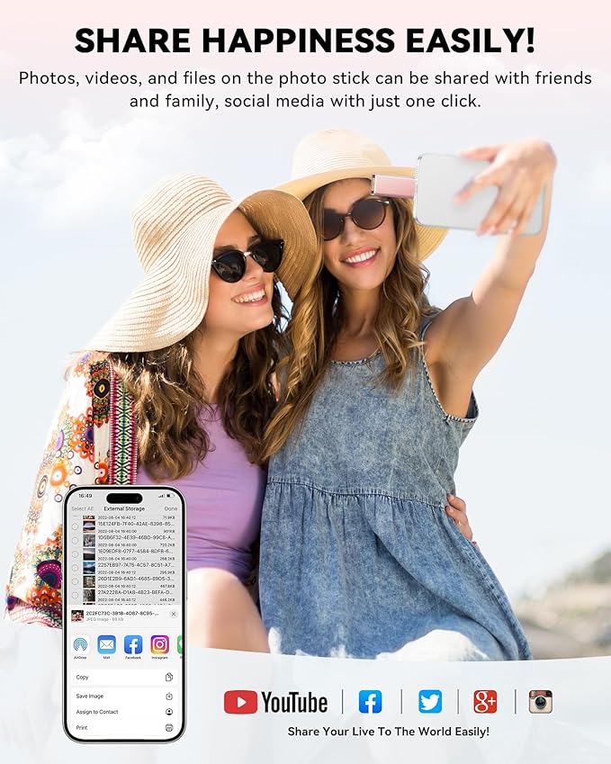 MFi Certified 256GB Flash Drive for iPhone iPad, Photo Stick for External Memory Storage, Easily Back Up and Save Photos Videos, 4 in 1 Memory Stick Thumb Drive for iPhone/iPad/Android/PC (Light Pink)
