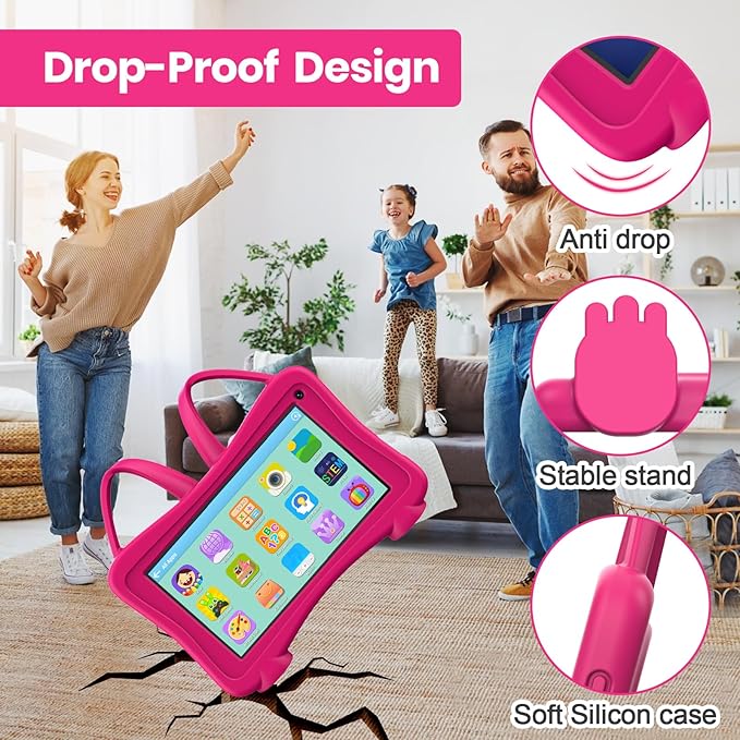 Kids Tablet 7 Toddler Learning Tablet with WiFi, YouTube, Dual Camera, Touch Screen, Parental Control, Child Tablets for Boys Girls (Rose)