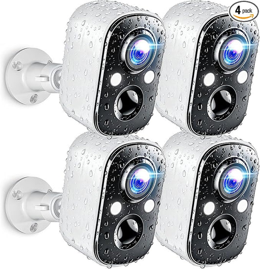 Techage Security Cameras Wireless Outdoor, 2K Battery Powered WiFi Cameras for Home Security with AI Motion Detection, Color Night Vision, 2-Way Talk, IP66 Waterproof, Cloud/SD Storage 4 Pack