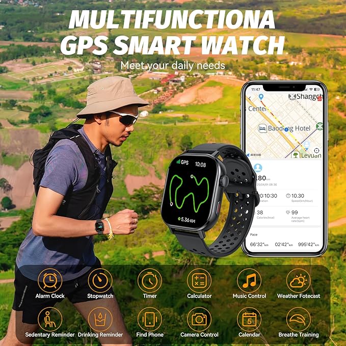 GPS Smart Watch for Men, Fitness Tracker with 178+ Sports Modes, Fitness Watch with 2.06" AMOLED Touchscreen, Heart Rate/Sleep Monitor, IP68 Waterproof, Notifications for Android iOS
