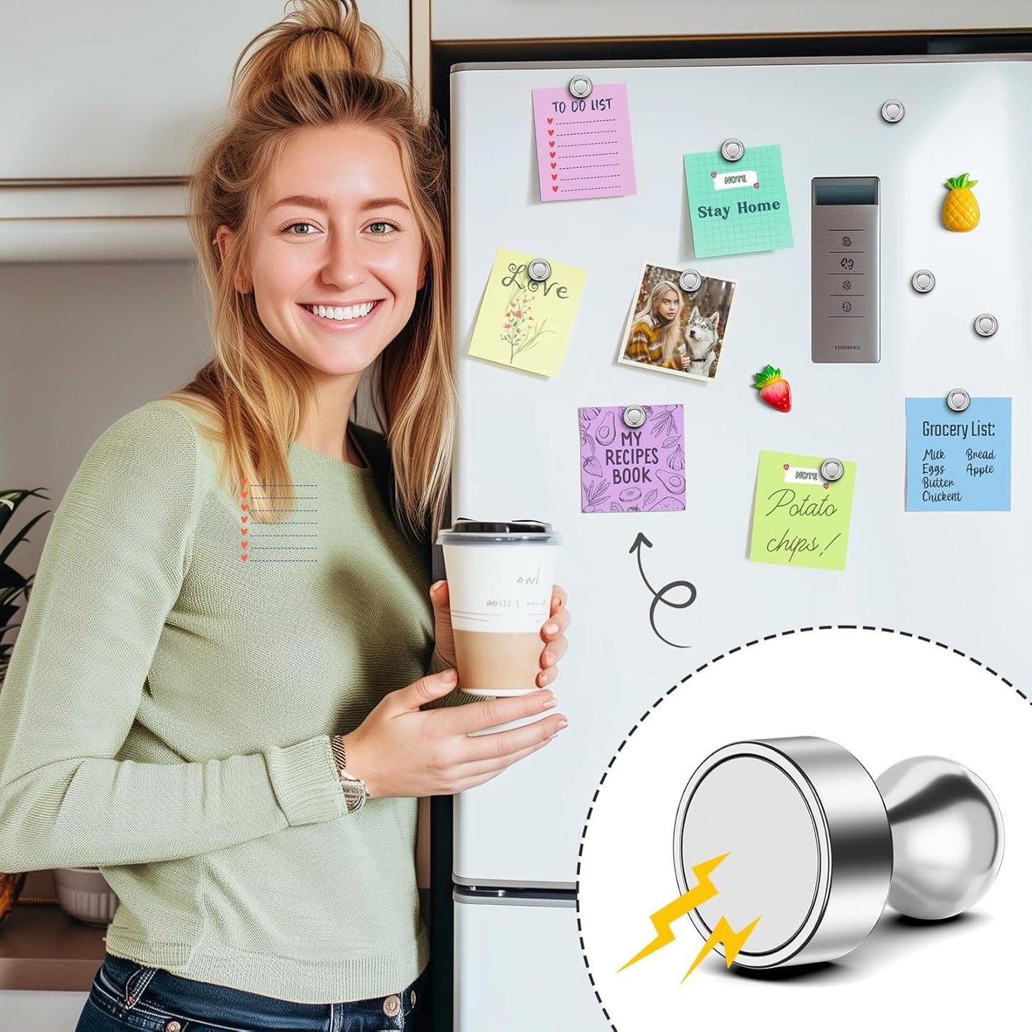 FINDMAG 200 PCS Fridge Magnets, Strogn Refrigerator Magnets for Whiteboard, Silver Push Pins for Kitchen, Classroom, Office, Home Decor