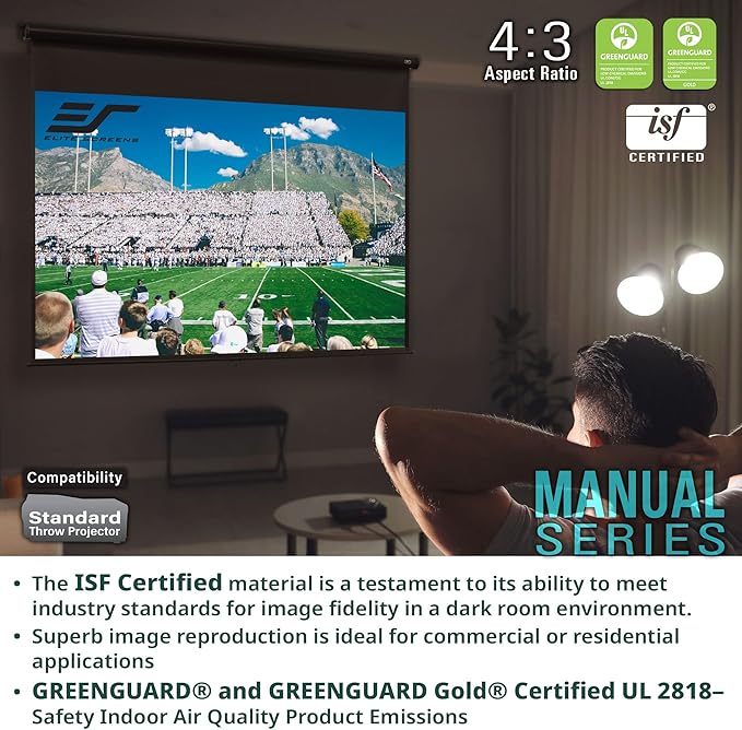 Elite Screens Manual Series, 100-INCH with 24" DROP, Pull Down Retractable Projector Screen, Movie Game Cinema, M100XWH-E24