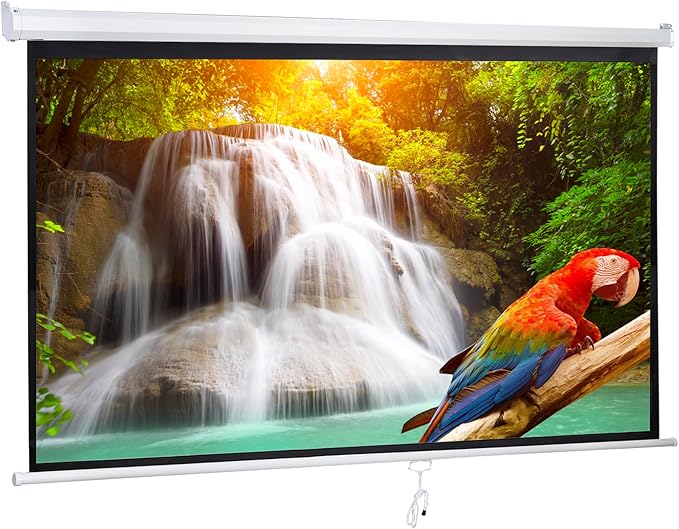Projector Screen 100 Inch 16:9 HD Portable Manual Pull Down Projector Screen, Wall Ceiling Mounted Retractable Widescreen for Home Theater Cinema Office Movie TV Game, White