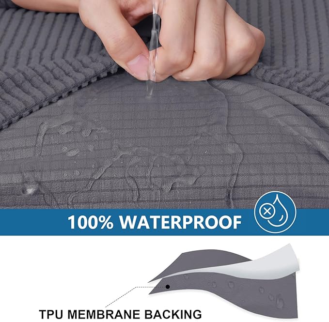 hyha Waterproof Couch Cushion Covers for Pets, Non Slip Sofa Seat Cover for Dogs Washable, Soft Thick Stretch Jacquard Fabric, Sofa Slipcovers with Elastic Bottom (1 Piece for Large, Middle Grey)