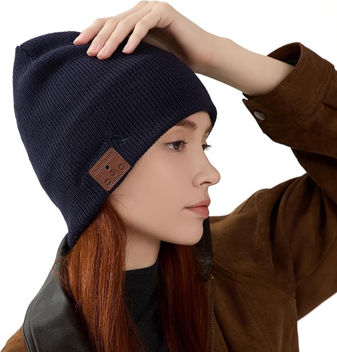 Bluetooth Beanie, Bluetooth 5.2 Wool Hat HD Stereo,30 Hours Play time,Built-in Microphone, Men's/Women's Christmas Electronic Gift (Blue)