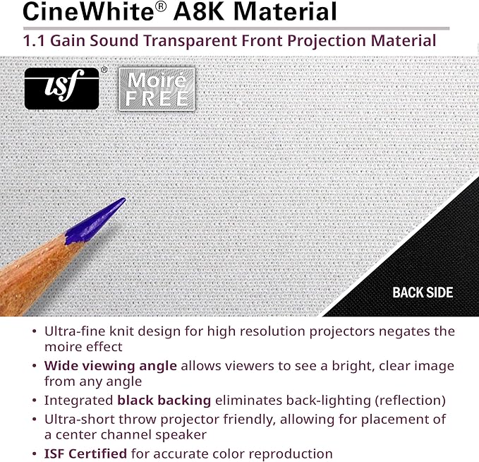Elite Screens Aeon CineWhite A8K, 135" Diag, 16:9 Aspect Ratio, ISF Certified 8K Ultra HD Home Theater Fixed Frame Edge Free Projection Sound Transparent Perforated Weaved Screen, AR135H-A8K