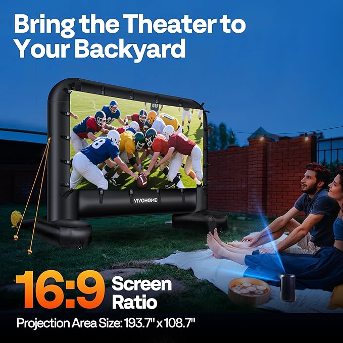 VIVOHOME 24 FT Inflatable Projector Screen for Outside, Blow Up Movie Screen Outdoor Use, Mega Large TV Screen with Carry Bag for Backyard, Tube Leg Support