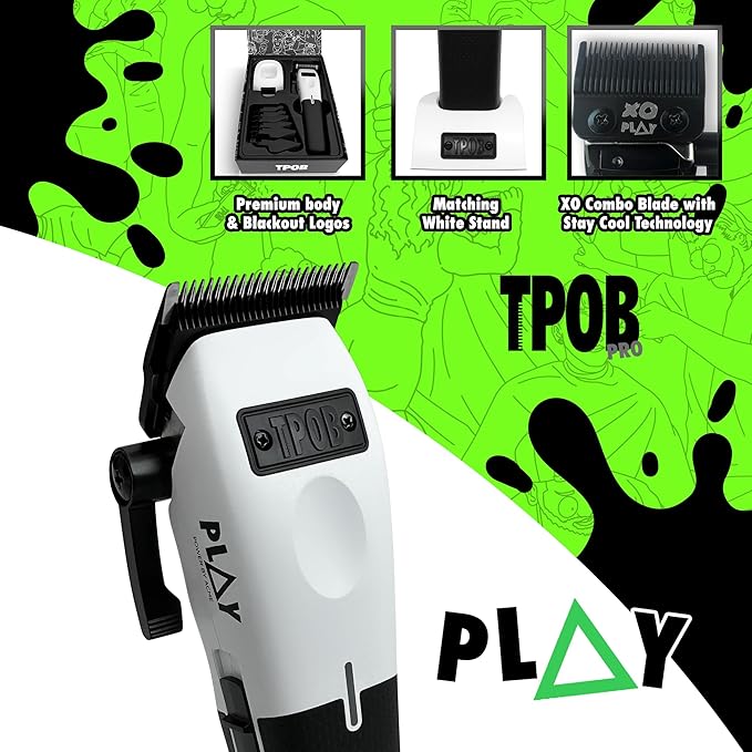 TPOB Play Barber Hair Clippers for Men 7500 RPM with Rubber Grips (White)