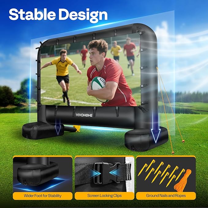 VIVOHOME 16 FT Inflatable Projector Screen for Outside, Blow Up Movie Screen Outdoor Use, Mega Large TV Screen with Carry Bag for Backyard, Tube Leg Support