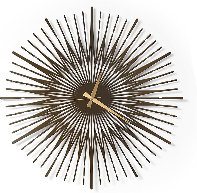 Sun Rays Wall Clock, Large Metal Decorative Wall Clock, Modern Minimalist Wall Decor (Bronze, Medium)