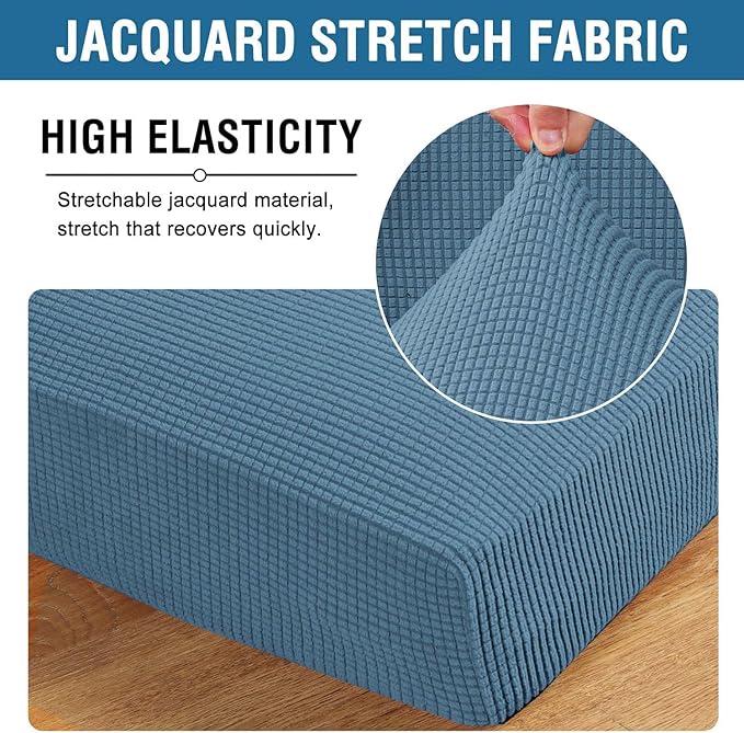 H.VERSAILTEX Super Stretch Individual Seat Cushion Covers Sofa Covers Slipcover Sets Thick Jacquard Textured Twill Fabric (3 Piece, Dusty Blue)