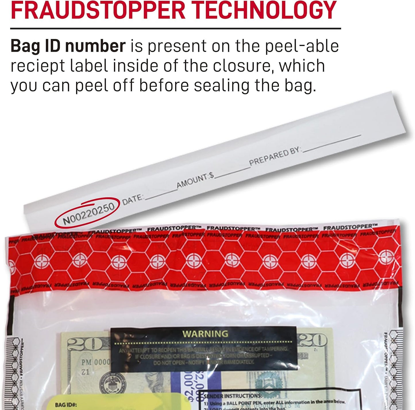 Nadex 9 x 12 Inch Tamper Evident Bank Deposit Bags with FRAUDSTOPPER Level 4 Security, 500 Pack (Clear)